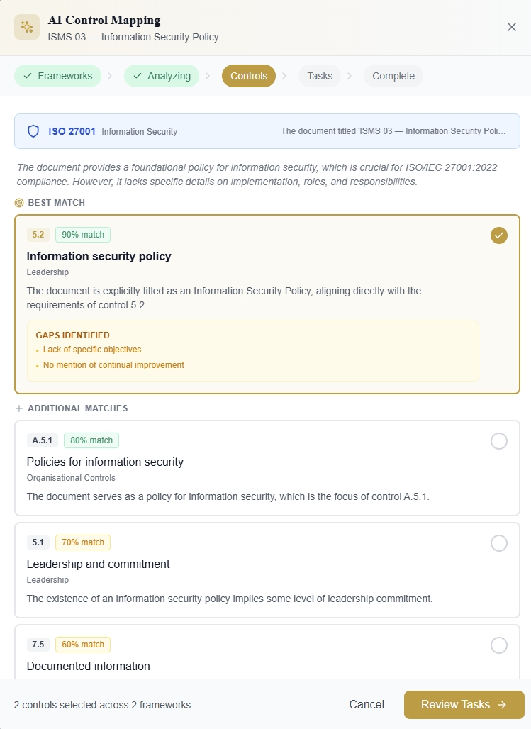 Narrate AI evidence analysis with confidence scoring and gap identification
