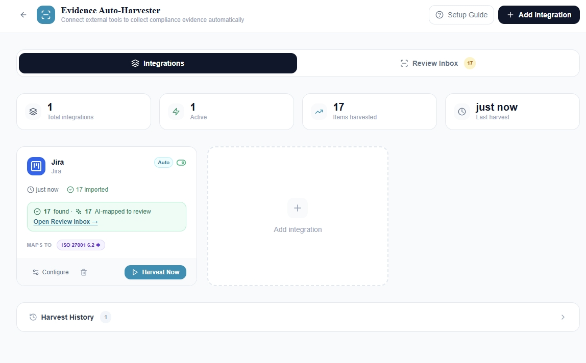Narrate evidence harvester with GitHub, Jira, Confluence, and SharePoint integrations